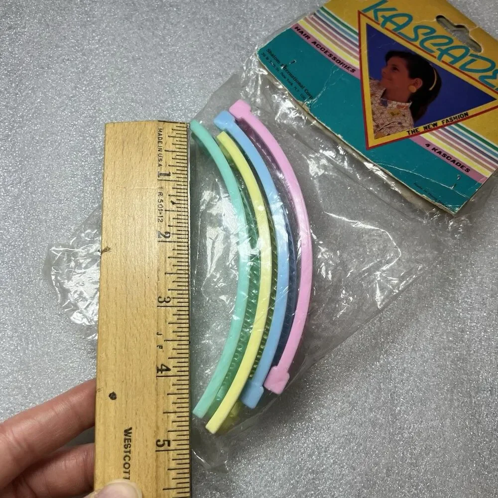 Vtg NOS 80s Kascades Pastels Banana Hair Clip Retro 4 Pack 1” Wide 4.5